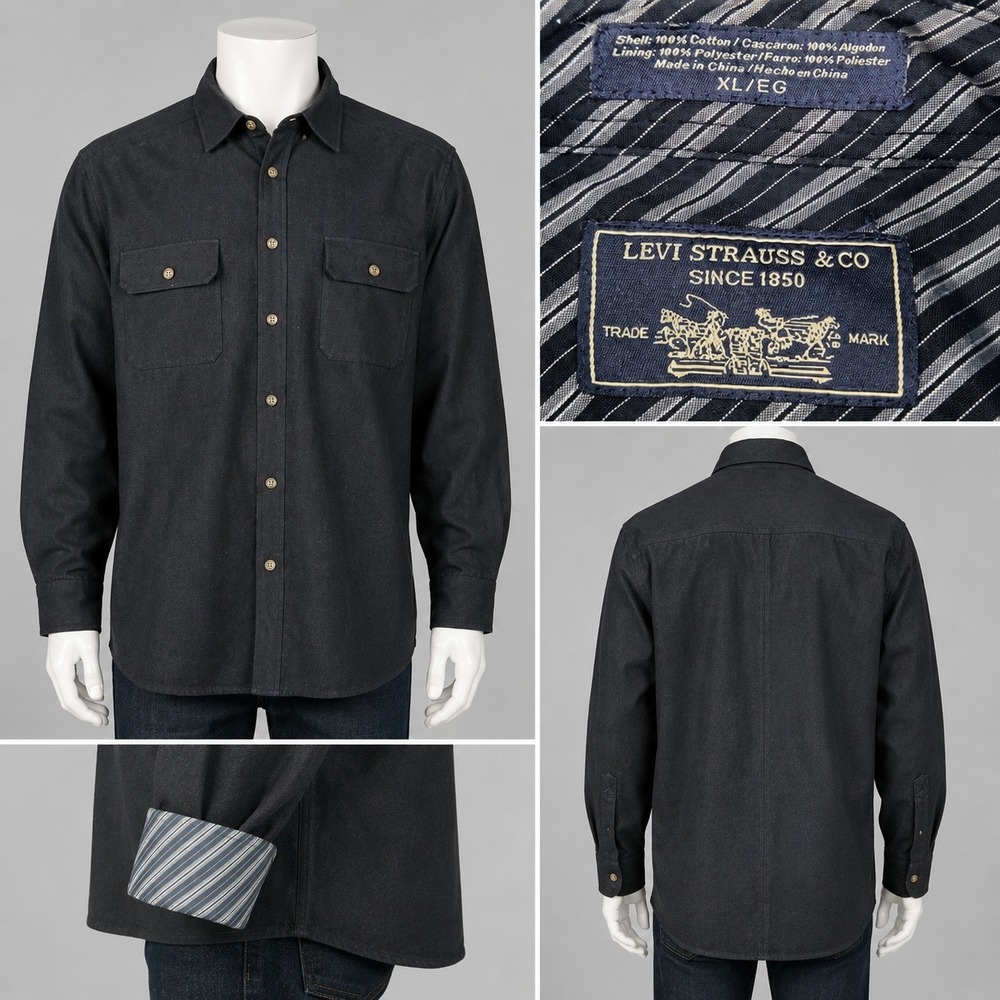 Levis Mens XL Black Lined Shirt Jacket Heavyweight Canvas Shacket Utility Coat